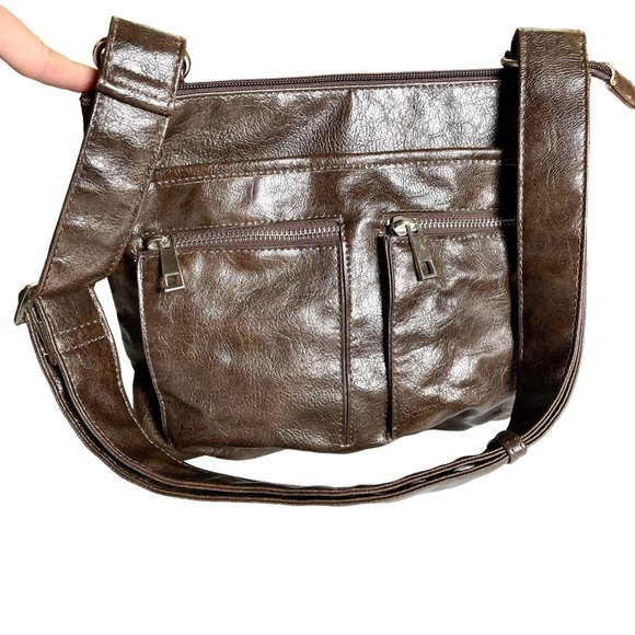 Braciano Brown Faux Leather shoulder/crossbody bag - Picture 1 of 13